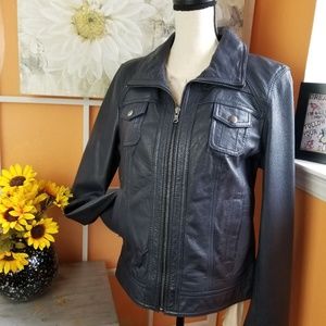 Black Rivet dark blue leather jacket